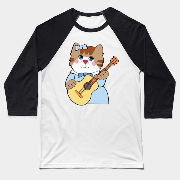 Musical Girl Cat Playing Guitar Baseball T-Shirt by Sue Cervenka